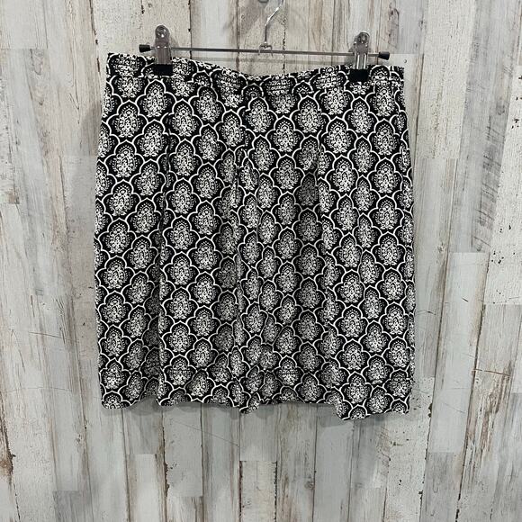 LOFT Skirt Womens 4P Black White Geometric Linen Blend A Line Pleated Front - Picture 1 of 7